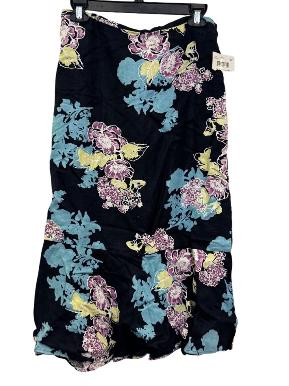 Emma James Black Floral Print Linen Blend Skirt Size 8 Mid-Length NWT